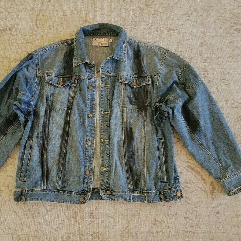 Indigo Red denim jacket vintage Blue black  Distressed Jean  jacket sz 3XL